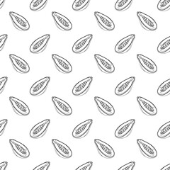 Papaya outline seamless pattern on white background. Wrapping paper, gift card, poster, banner design. Home decor, modern textile print. Summer bright geometric fruits patterned.