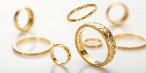 Golden Rings Isolated on White Background