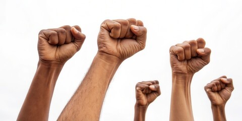 Raised Fists Symbolizing Strength Isolated on White Background