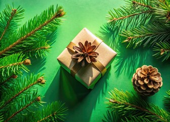 Drone shot: A winter wonderland of pine cones and conifer branches, perfect for holiday cheer.