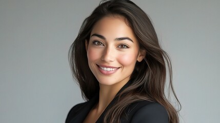 Naklejka premium Young Businesswoman Smiling Confidently in Professional Attire