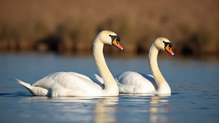 Obraz premium Two swans floating on water