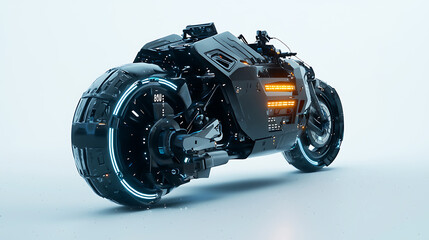 A futuristic motorcycle with neon lights and a black frame
