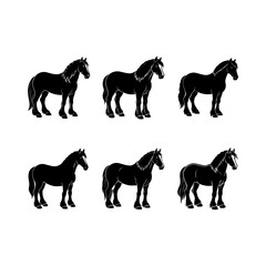 set of majestic horse silhouette, black and white silhouette, vector and illustration