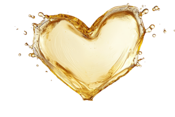 A smooth oil splash creating a heart shape, elegantly isolated on a clean white backdrop.