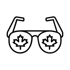 canadian flag sunglasses icon, canada day line art, canada icon - simple black line art icon of canadian flag sunglasses, symbolizing canada day celebrations. canadian vector art.