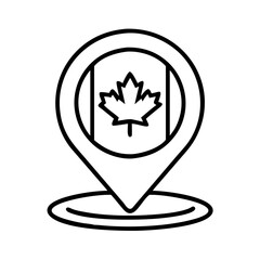 canadian flag pin icon, canada day line art, canada icon - simple black line art icon of canadian flag pin, symbolizing canada day celebrations. canadian vector art.