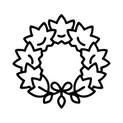 maple leaf wreath icon, canada day line art, canada icon - simple black line art icon of maple leaf wreath, symbolizing canada day celebrations. canadian vector art.