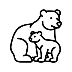 polar bear with cub icon, canada day line art, canada icon - simple black line art icon of polar bear with cub, symbolizing canada day celebrations. canadian vector art.
