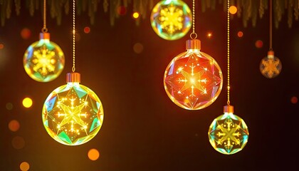 Futuristic Christmas Ornaments Made of Glowing Holographic Shapes Vector Illustration. Free Christmas Background. Chrismas Wallpaper. Cool Wallpaper 4k