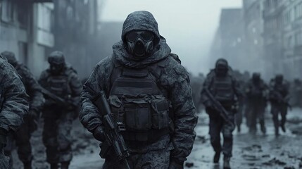 Obraz premium Post-Apocalyptic Soldiers in Urban Combat