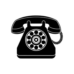 retro telephone silhouette, black and white silhouette, vector and illustration