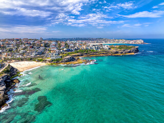 Fototapeta premium Aerial view of Tamarama Beach in Sydney, Australia with Bondi beach in the back.