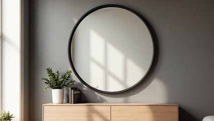 Circular Mirror on Modern Console Table