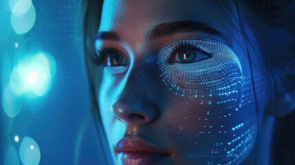 Futuristic face scanning technology showcasing detailed digital representation of facial features