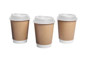 Blank paper coffee cup with lid mockup isolated on white background