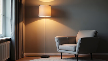 Cozy Living Room with Floor Lamp and Comfortable Chair