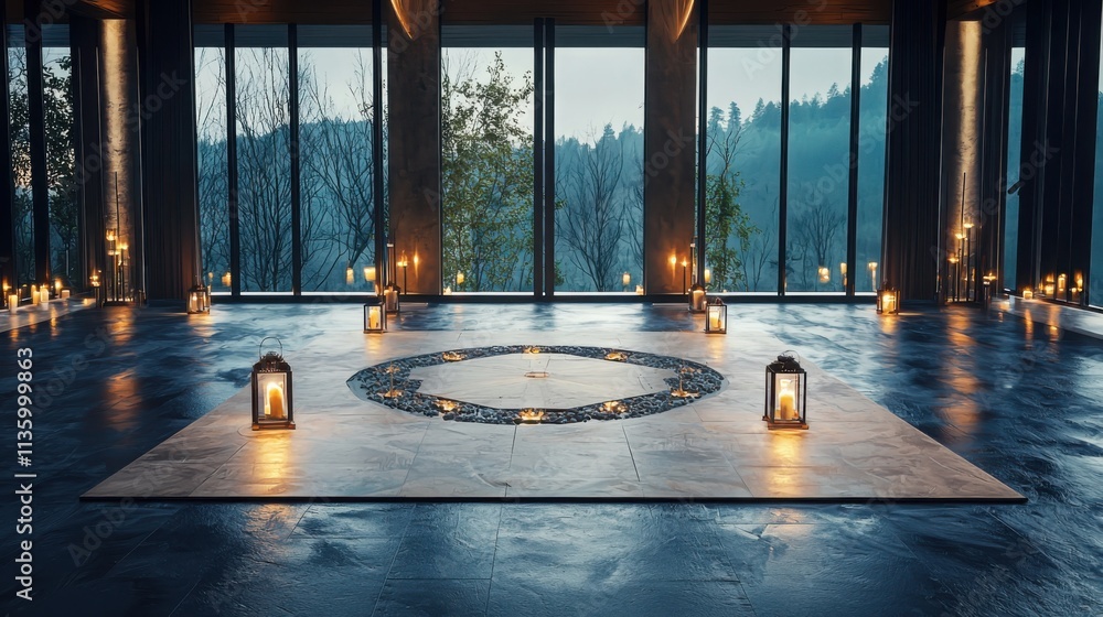 Poster meditation experience tranquil space visual guide inviting atmosphere serene reflection concept