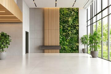 Modern lobby design featuring a blend of industrial textures for a unique and inviting atmosphere.