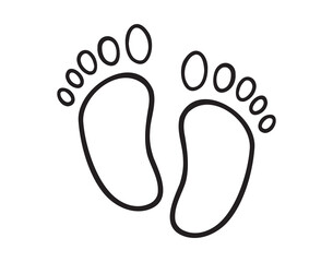 Child footprint. Traces of bare baby or kid feet doodle hand drawn icon. Outline drawing baby footprint line clipart symbol