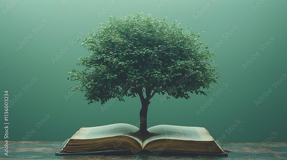 Poster Educational Growth Metaphor   Tree Sprouting from Open Book Representing Success Through Learning