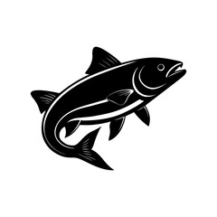 bass fish silhouette, black and white silhouette, vector and illustration