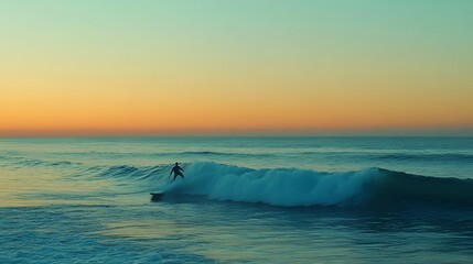 Fototapeta premium Surfer riding a wave at sunset.