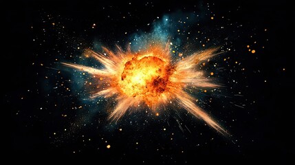 Fototapeta premium Fiery Explosion In Dark Space Showing Glowing Debris