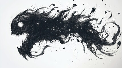 Abstract Ink Monster Cosmic Form Swirling Darkness