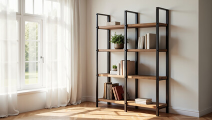 Modern Shelf Display in Bright Room with Natural Light