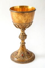 Antique Golden Chalice with Rustic Look on White