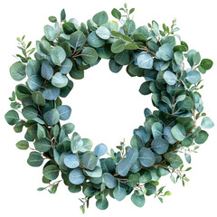 Greenery Wreath with Eucalyptus Leaves isolated on transparent background