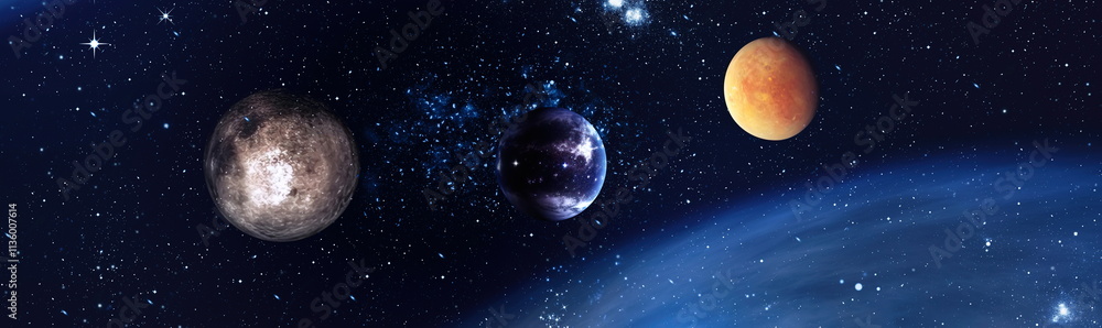 Wall mural fiery explosion in space. abstract illustration of universe. space background. bright star nebula. d