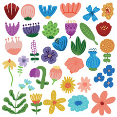 Colorful hand drawn abstract modern flower pattern illustration set3