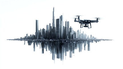 Naklejka premium A drone flying over a cityscape.
