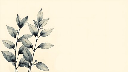 Basil, rosemary, and thyme sprigs arranged harmoniously in a minimalist style, clean black line art with muted green watercolor accents, smooth beige background, hd quality, contemporary and artistic.