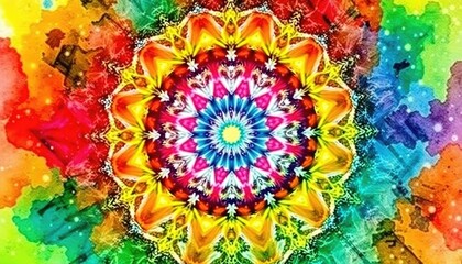 Angular Christmas Mandalas Created From Vibrant Fractals Watercolor Painting. Free Christmas Background. Chrismas Wallpaper. Cool Wallpaper 4k