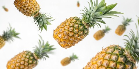 Pineapples Floating Against a White Background