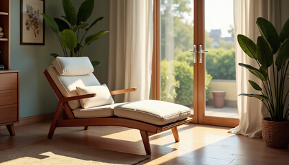 Fototapeta premium Cozy Modern Lounge Chair in Sunlit Room
