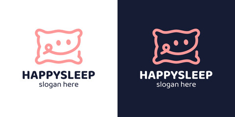 Happy sleep logo design. Pillow logo with smile symbol with line style logo design vector icon