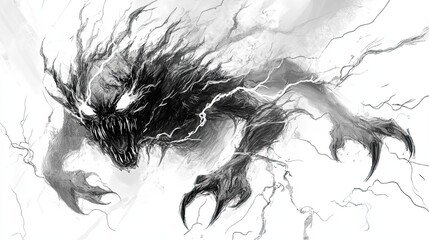 Fototapeta premium Monochrome Drawing Of A Fierce Mythical Creature