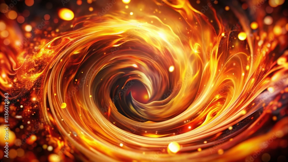 Poster a swirling fiery vortex: a digital inferno captured in bokeh effect, vibrant colors and dynamic move