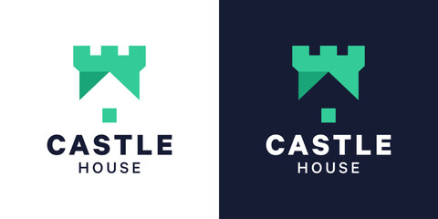 Obraz premium Security fortress building logo design. Castle logo with house building logo design vector symbol icon