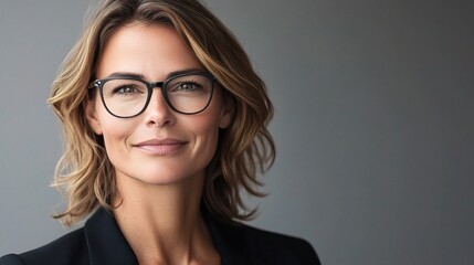 Fototapeta premium Professional Businesswoman Portrait with Cheerful Expression and Glasses