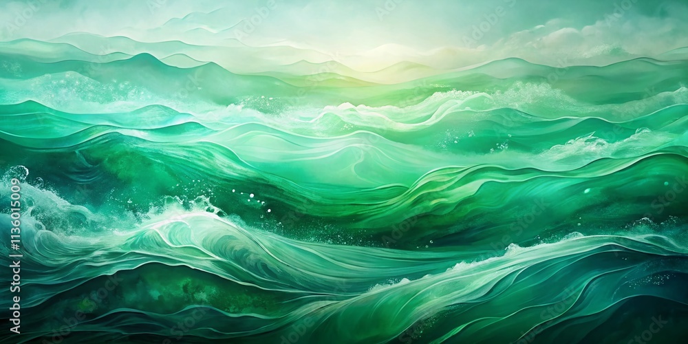 Poster abstract background in various shades of sea green with left position main subject and ample copy sp