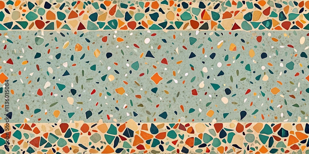 Poster abstract background pattern border of hand-drawn terrazzo mosaic design in low light photography for