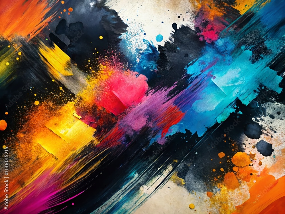 Poster abstract black graphic color patches with brush strokes effect, perfect for modern art projects and 