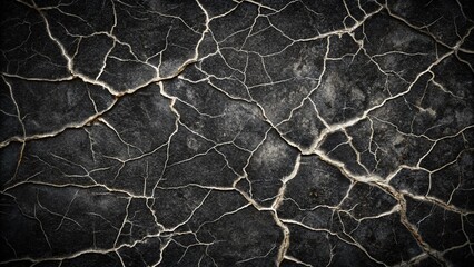 Abstract Black Cracked Texture Background, White Veined Surface, Dark Grunge Wallpaper, High-Resolution Stock Photo