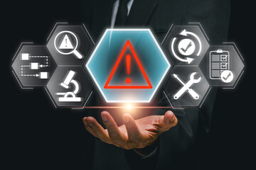 Visual representation of incident management with digital icons and tools for effective problem-solving and risk management.