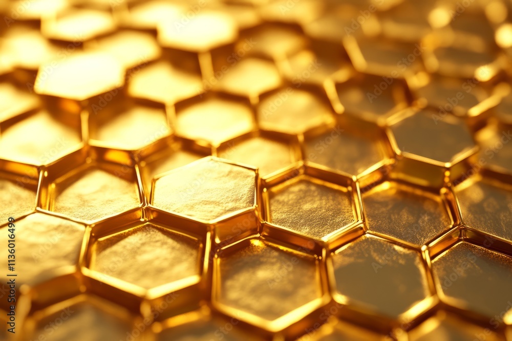 Poster Golden honeycomb texture showcasing intricate hexagonal patterns and rich color variations